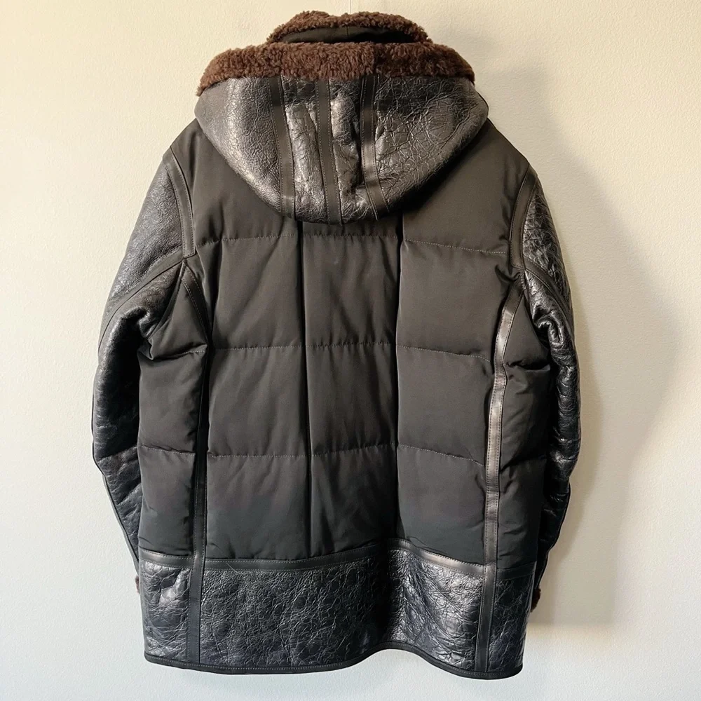Belstaff NWT Men's Genuine Leather Goose Down Alpine Parka Black Brown Size XL